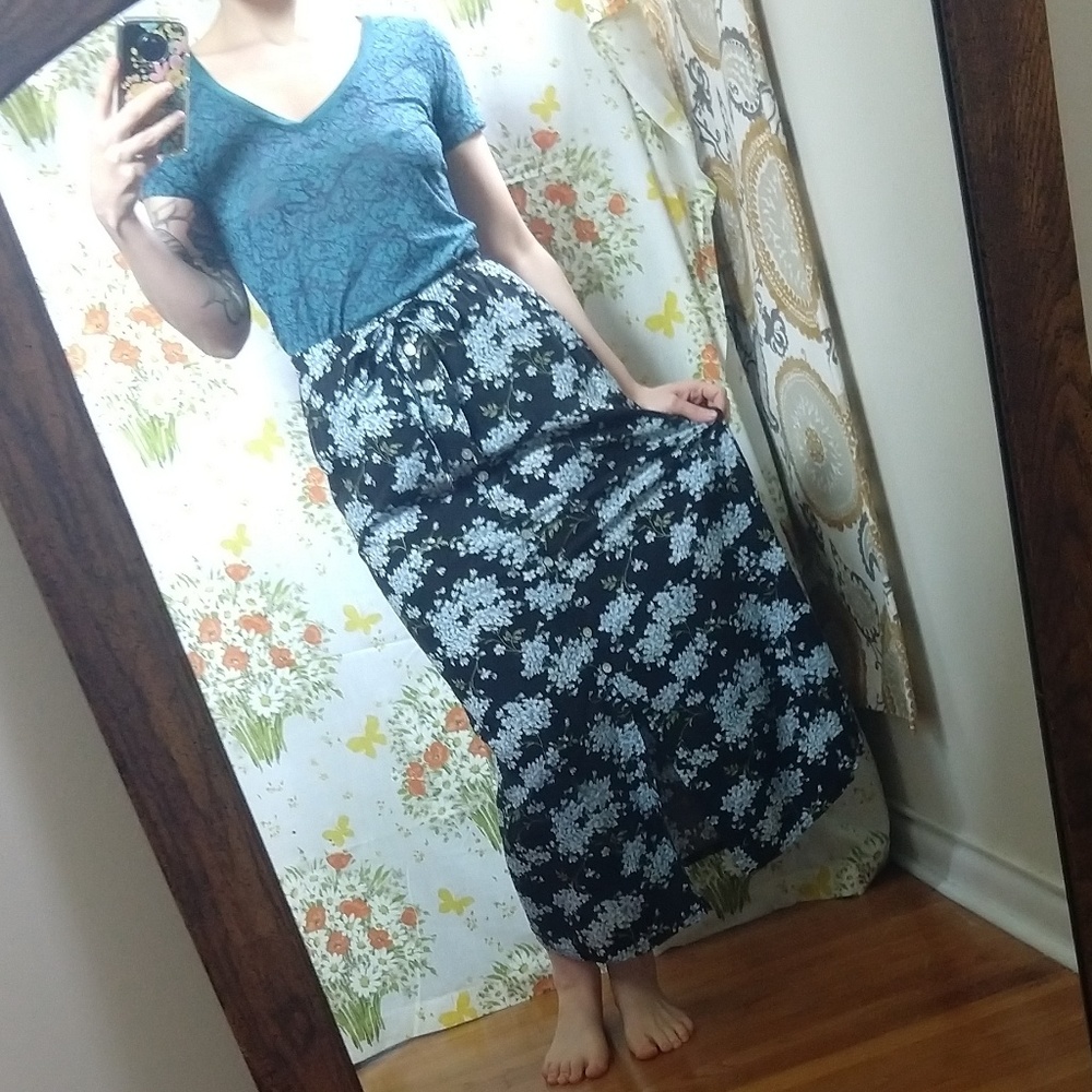 Vintage 90s Rayon Button-Front Floral Skirt